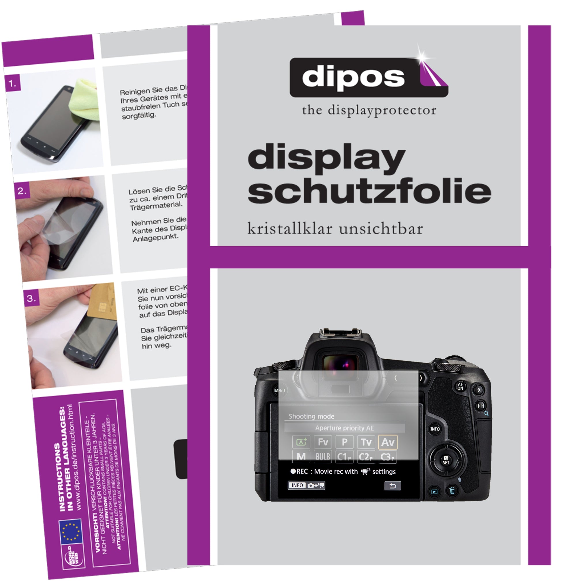 Klare Displayschutzfolie von dipos passend für Canon EOS Ra, präziser Zuschnitt und blasenfrei montiert