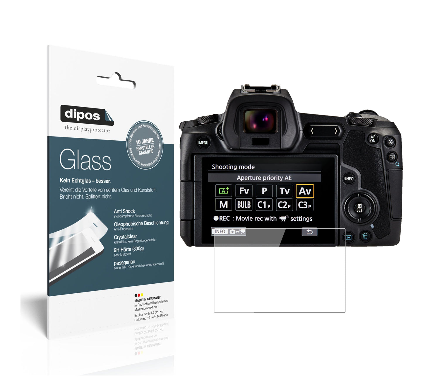 Klare Displayschutzfolie von dipos passend für Canon EOS Ra, 9H kratzfest und blasenfrei montiert