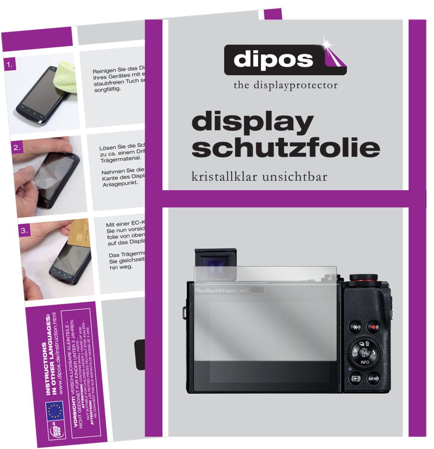 Klare Displayschutzfolie von dipos passend für Canon PowerShot G5X Mark II, präziser Zuschnitt und blasenfrei montiert