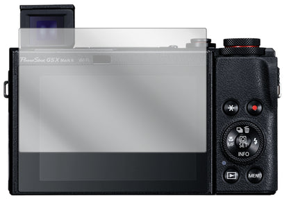 CanonPowerShot G5X Mark II mit aufgebrachter dipos Displayschutzfolie, glasklare Darstellung ohne Einschränkungen