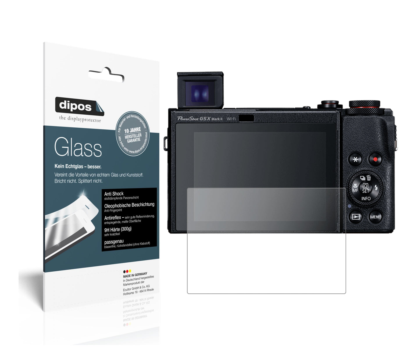 Matte Displayschutzfolie von dipos passend für Canon PowerShot G5X Mark II, 9H kratzfest und blasenfrei montiert