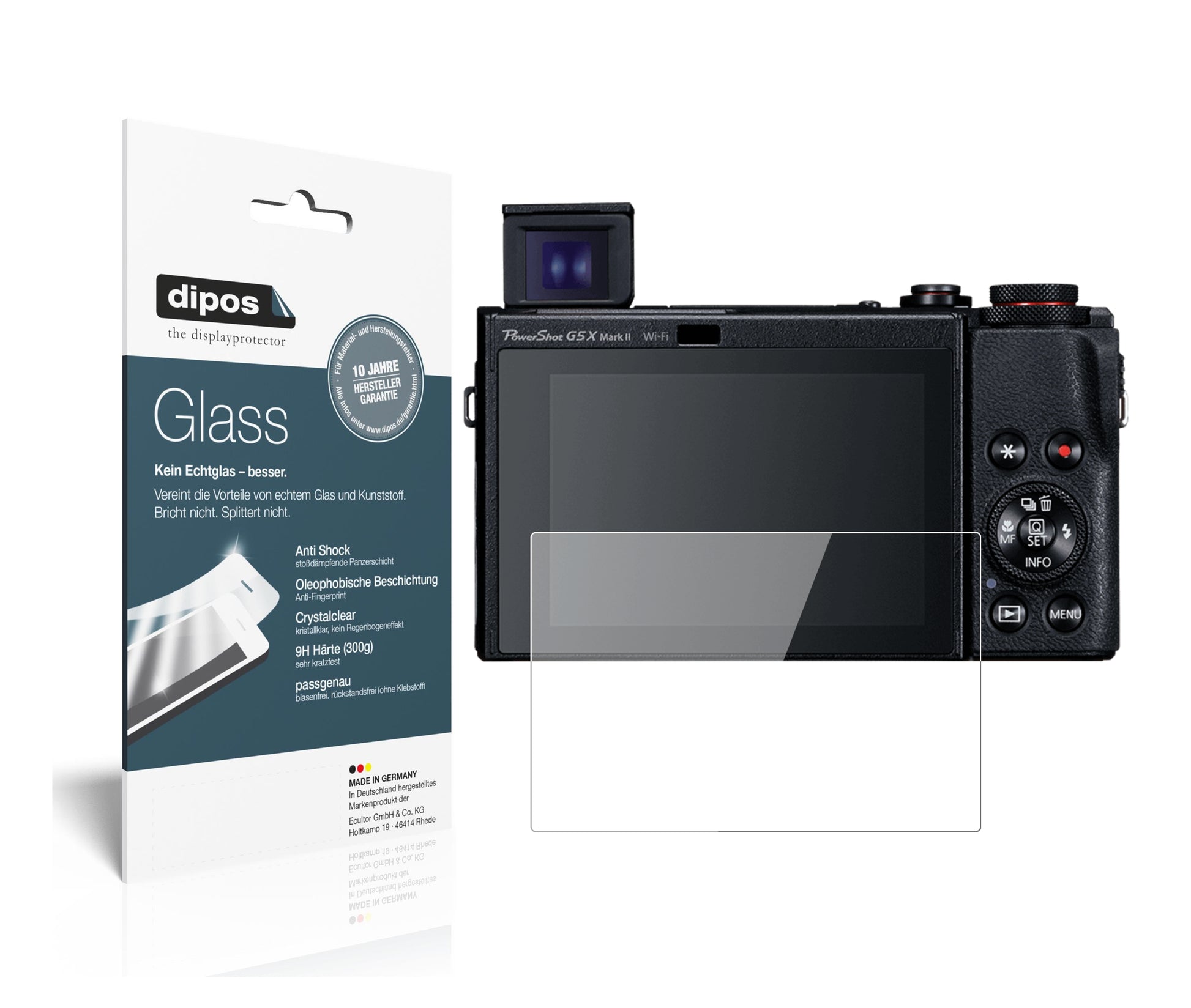 Klare Displayschutzfolie von dipos passend für Canon PowerShot G5X Mark II, 9H kratzfest und blasenfrei montiert