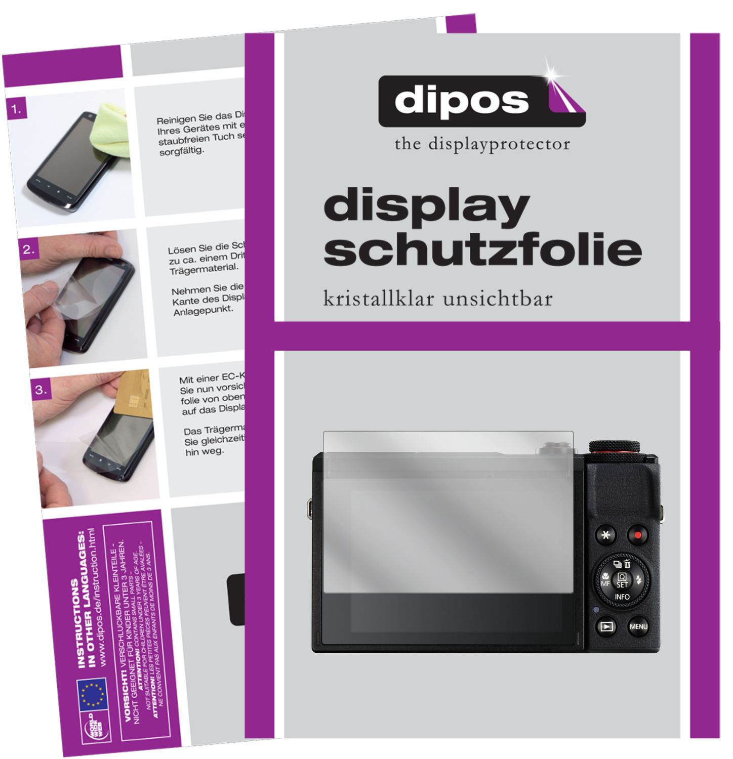 Klare Displayschutzfolie von dipos passend für Canon PowerShot G7X Mark III, präziser Zuschnitt und blasenfrei montiert