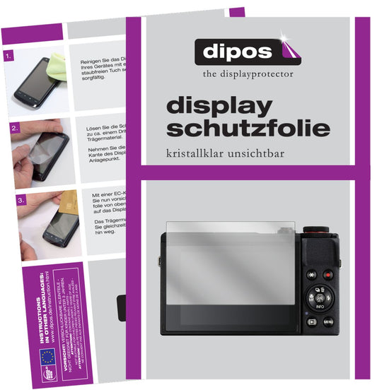 Klare Displayschutzfolie von dipos passend für Canon PowerShot G7X Mark III, präziser Zuschnitt und blasenfrei montiert