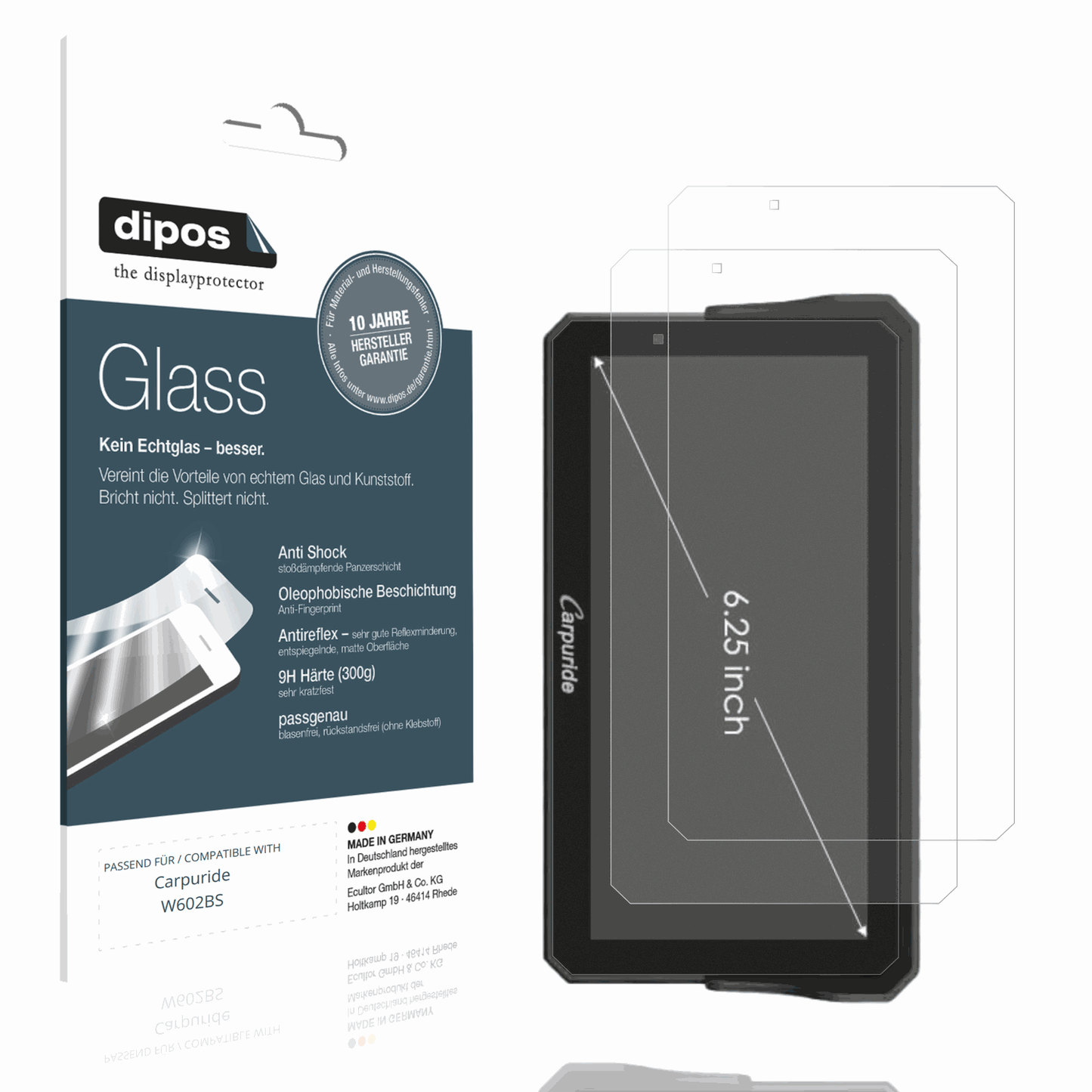 Matte Displayschutzfolie von dipos passend für Carpuride W602BS, 9H kratzfest und blasenfrei montiert