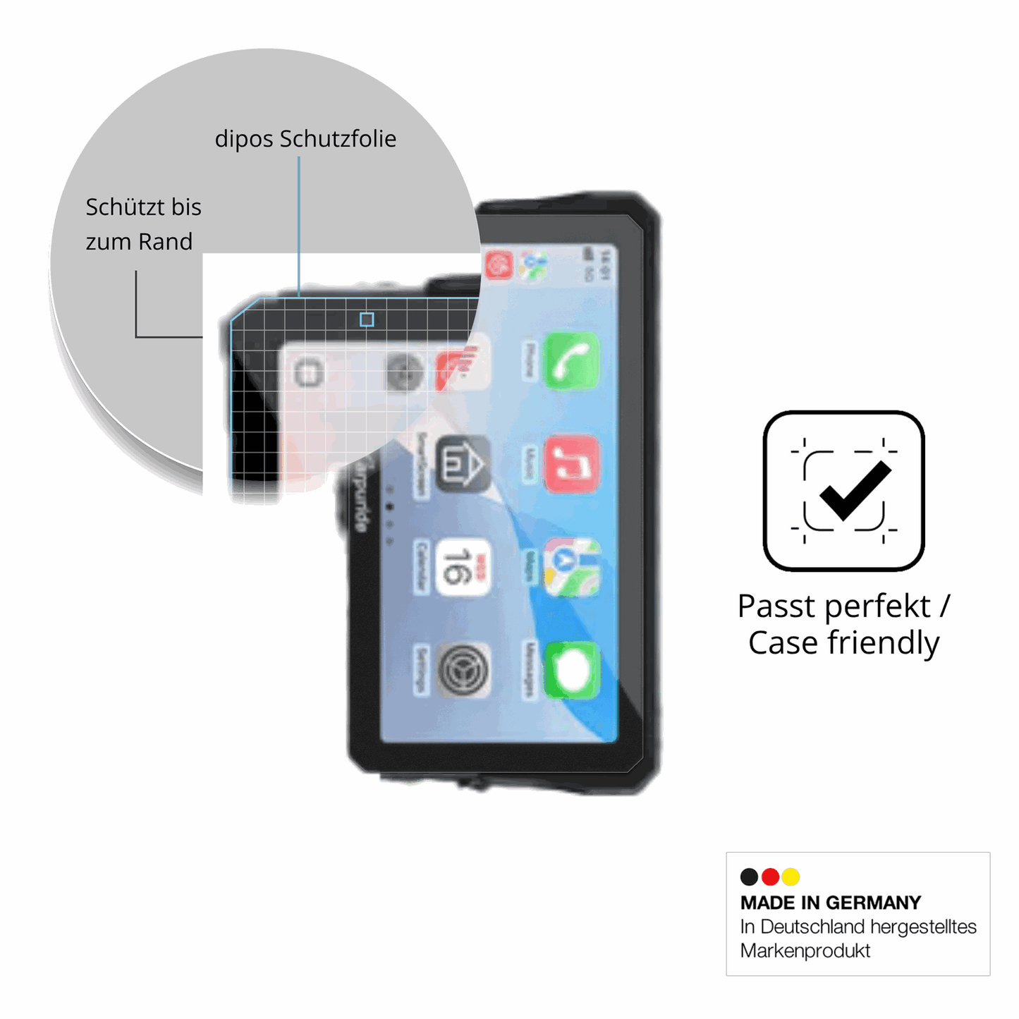 Schutzglasfolie mit optimaler Passform, zur Verwendung mit Hüllen geeignet