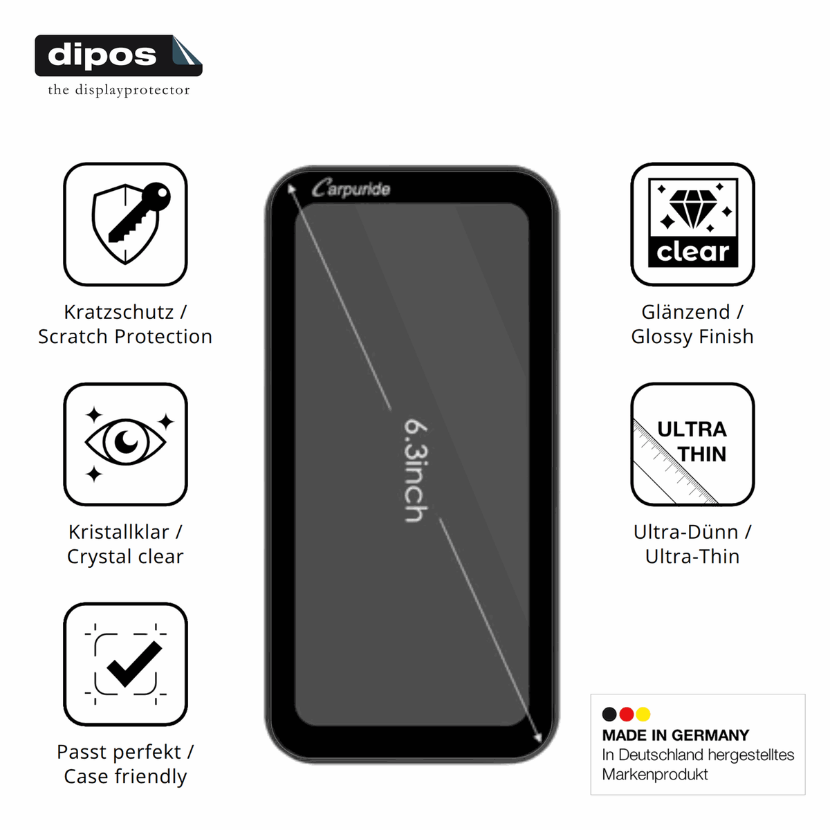 2x Screen Protector for Carpuride W603B 6.3 Zoll Protection Crystal Clear dipos