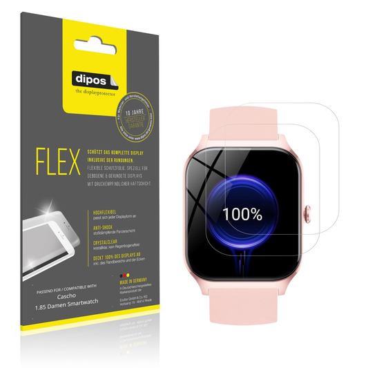 Klare Displayschutzfolie von dipos passend für cascho1.85 damen smartwatch, 100% Displayabdeckung und blasenfreie Montage