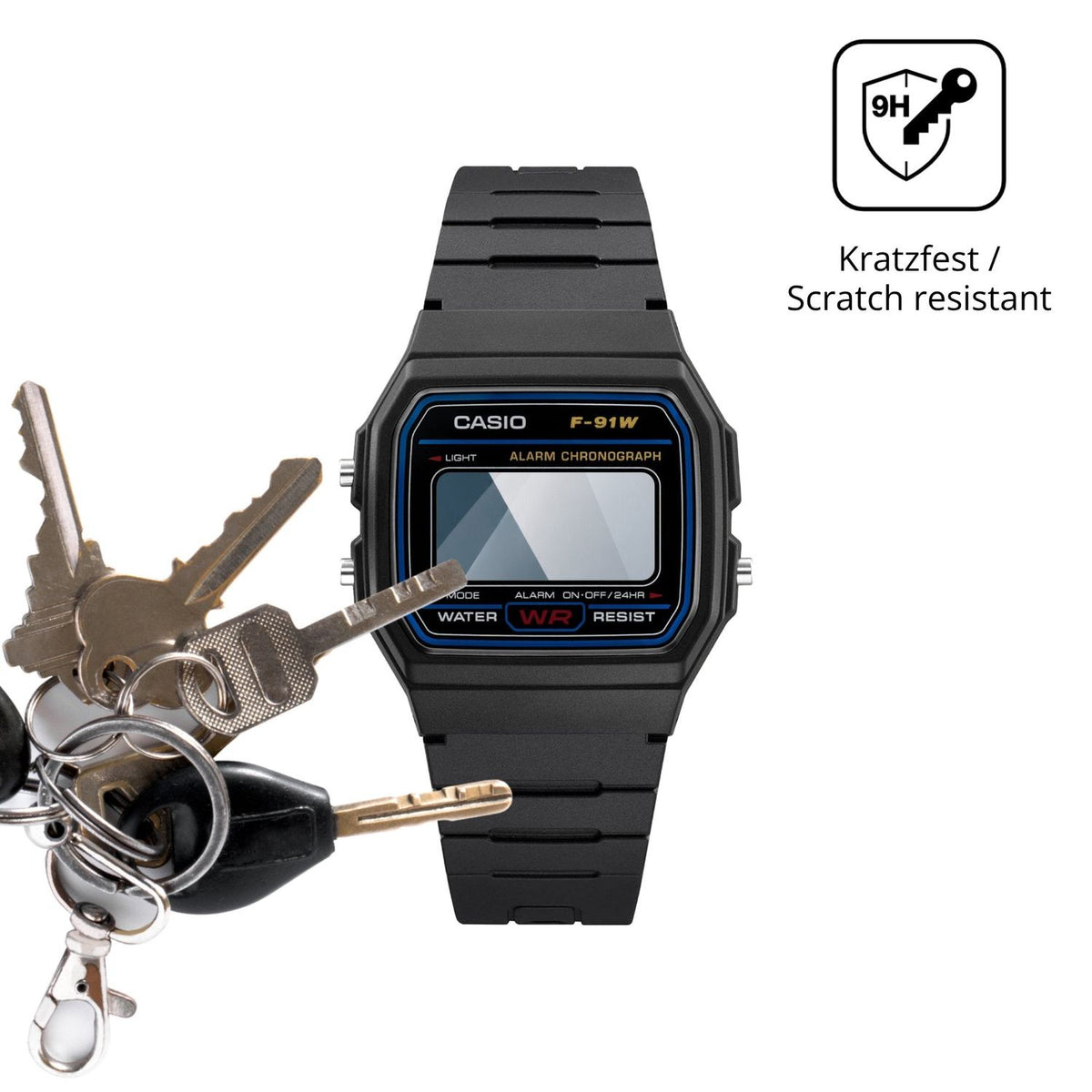dipos Displayschutz für Casio F-91WF-1A, transparente Oberfläche, perfekte Passform auch für die Rundungen
