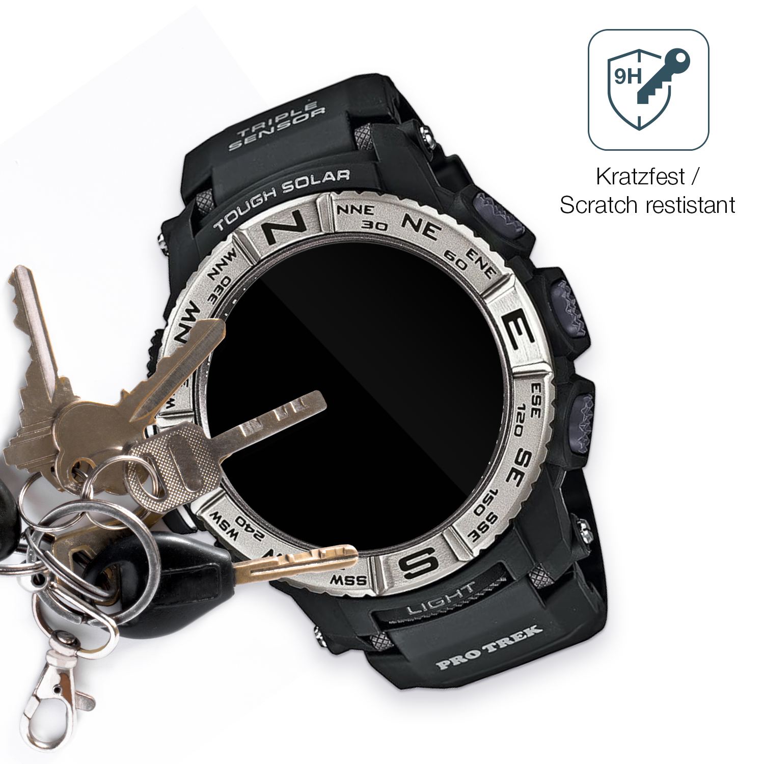 dipos Displayschutz für Casio Pro Trek PRW-3500-1, transparente Oberfläche, perfekte Passform auch für die Rundungen