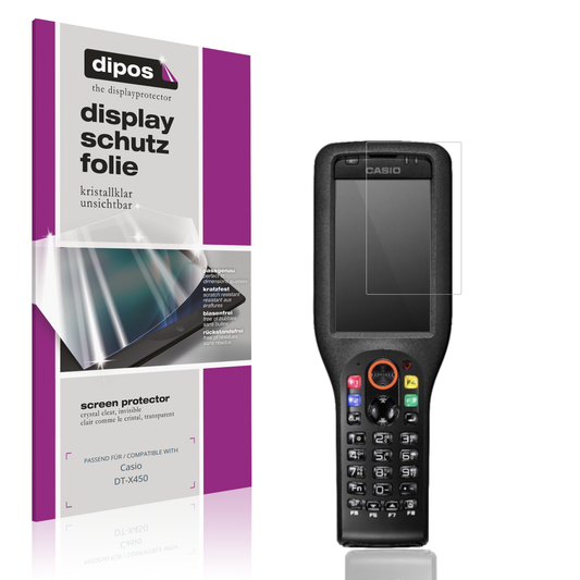 Klare Displayschutzfolie von dipos passend für Casio DT-X450, präziser Zuschnitt und blasenfrei montiert