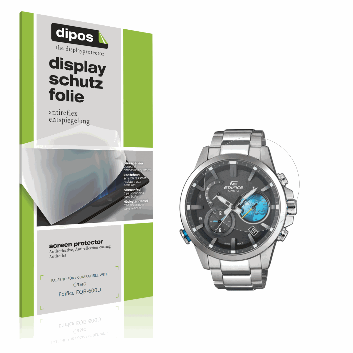 Matte Displayschutzfolie von dipos passend für Casio Edifice EQB-600D, präziser Zuschnitt und blasenfrei montiert