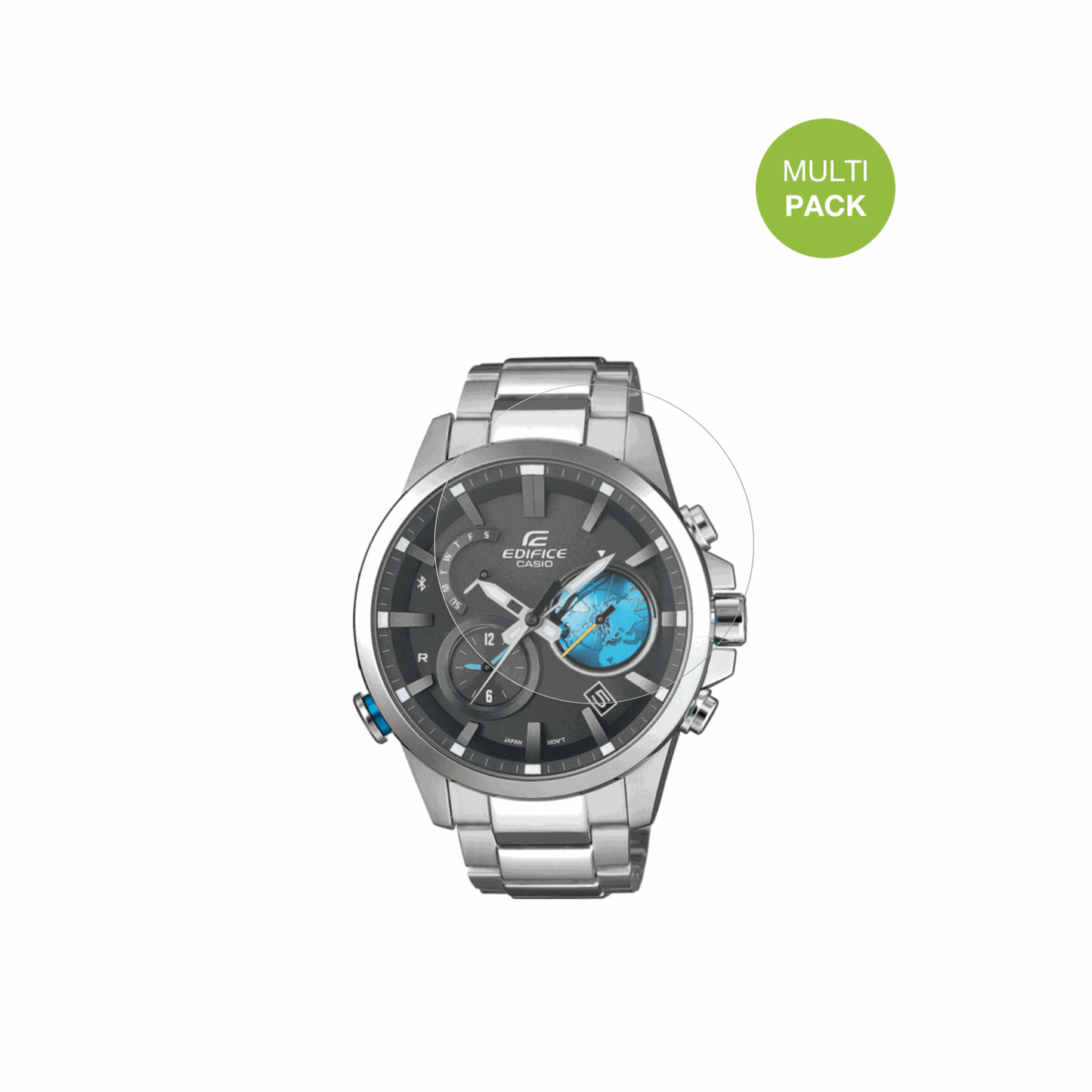 CasioEdifice EQB-600D mit aufgebrachter dipos Displayschutzfolie, die lästige Fingerabdrücke minimiert