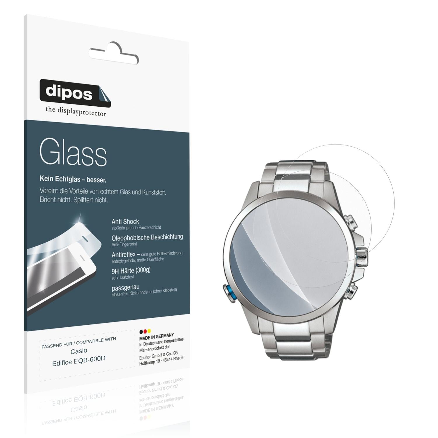 Matte Displayschutzfolie von dipos passend für Casio Edifice EQB-600D, 9H kratzfest und blasenfrei montiert