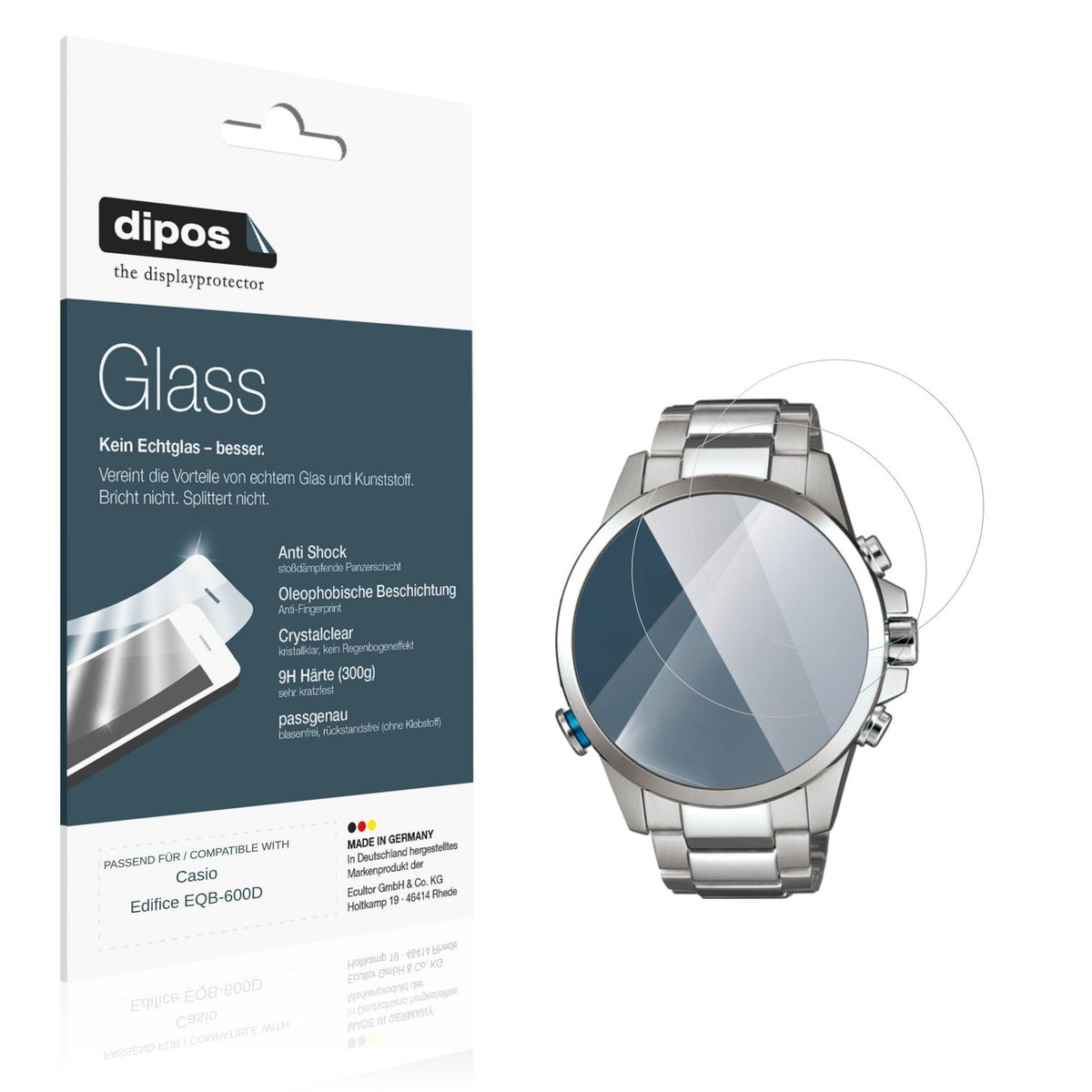 Klare Displayschutzfolie von dipos passend für Casio Edifice EQB-600D, 9H kratzfest und blasenfrei montiert