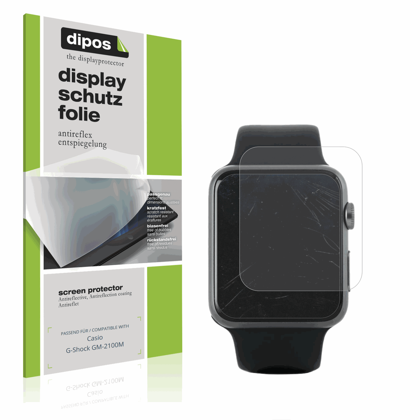 Matte Displayschutzfolie von dipos passend für Casio G-Shock GM-2100M, präziser Zuschnitt und blasenfrei montiert
