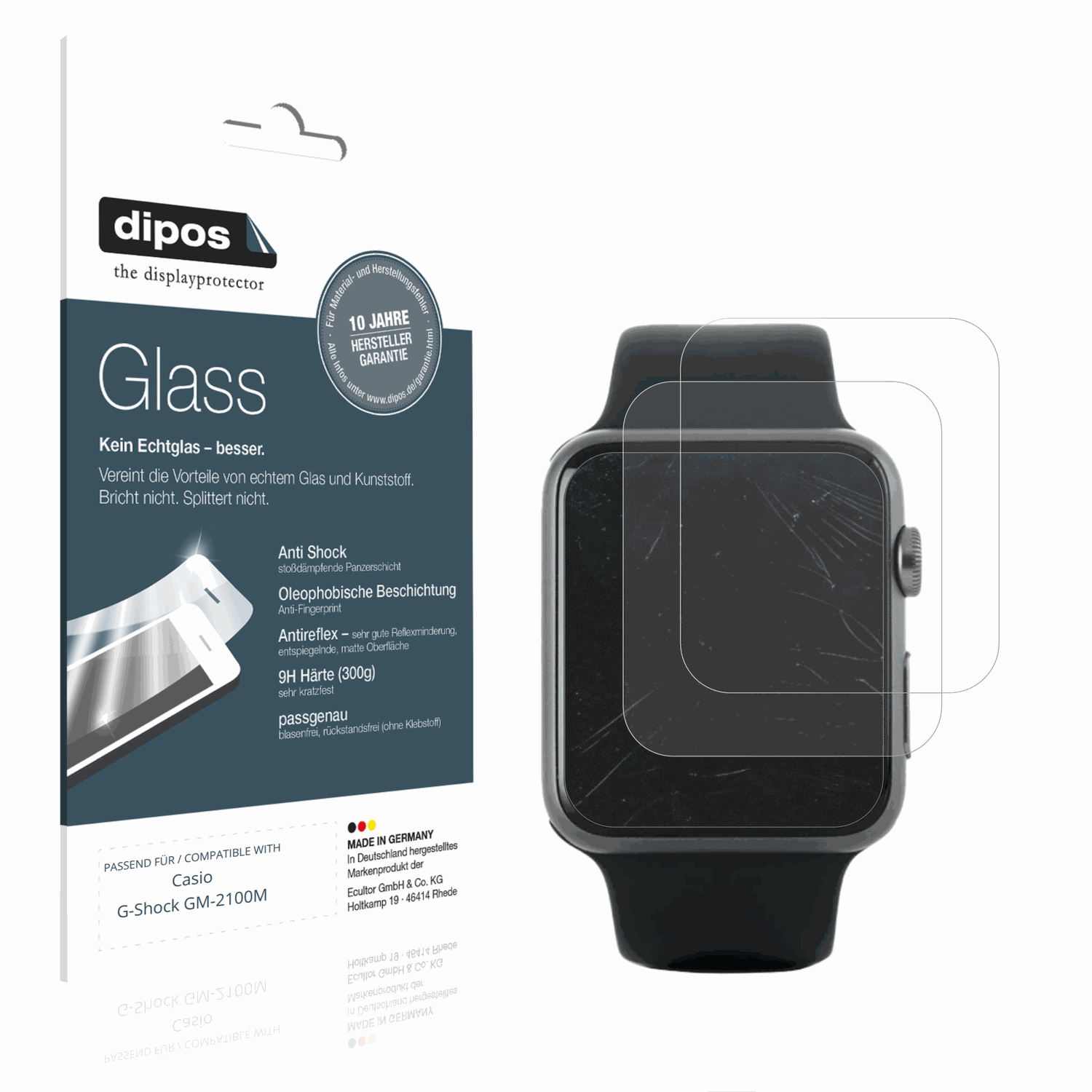 Matte Displayschutzfolie von dipos passend für Casio G-Shock GM-2100M, 9H kratzfest und blasenfrei montiert