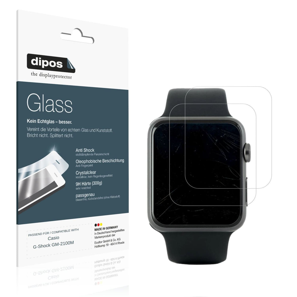 Klare Displayschutzfolie von dipos passend für Casio G-Shock GM-2100M, 9H kratzfest und blasenfrei montiert