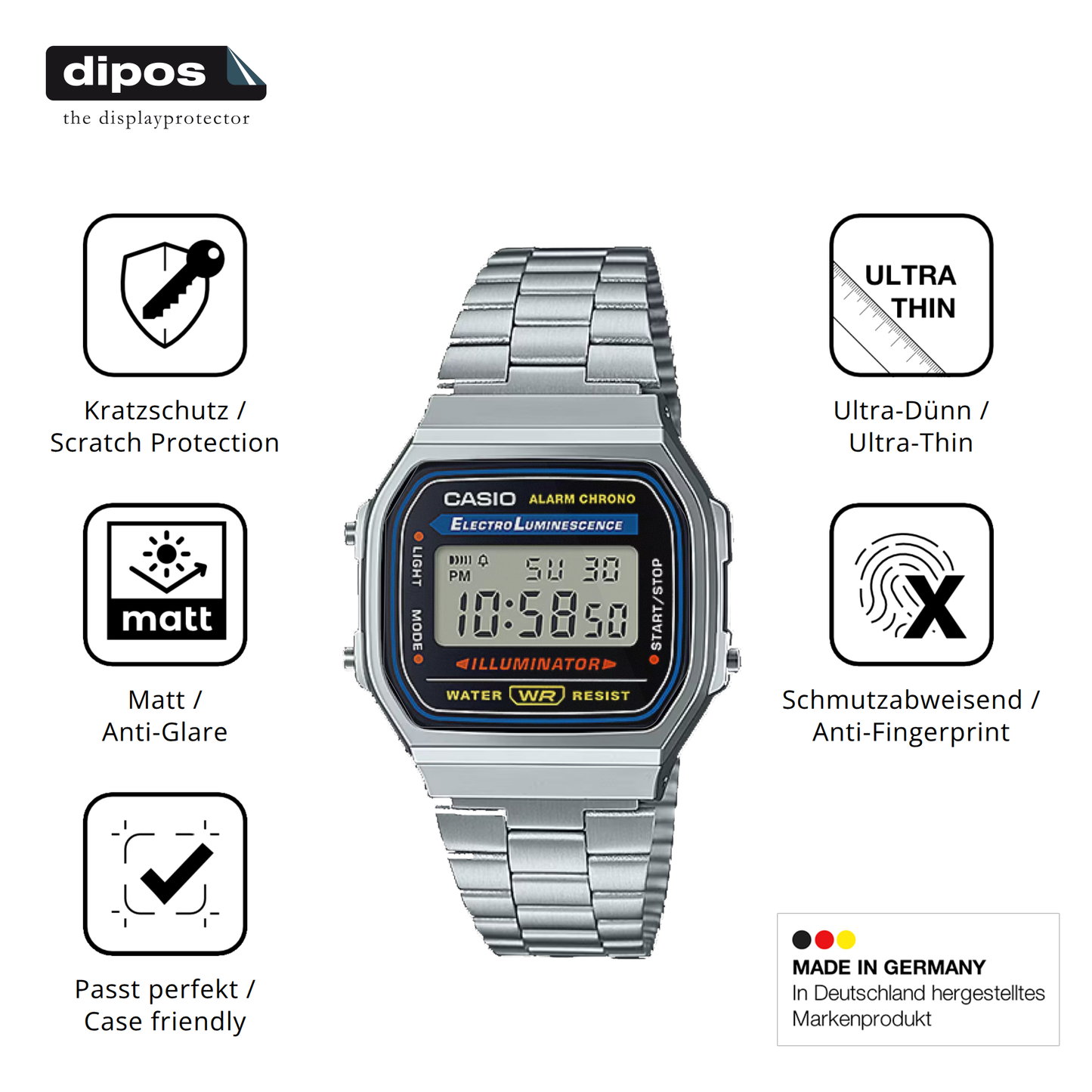 6x Schutzfolie matt für Casio Iconic A168WA-1 Display-Schutzfolie