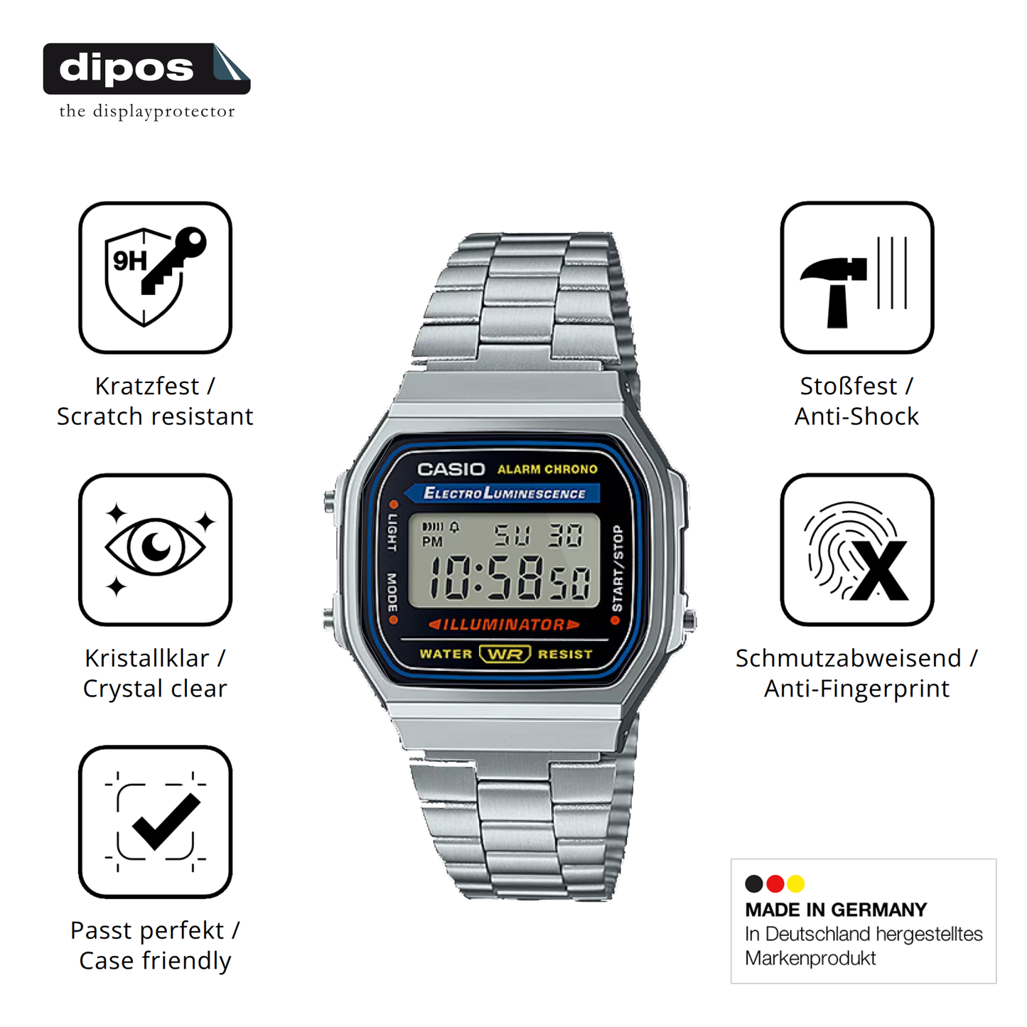 2x 9H Schutzfolie für Casio Iconic A168WA-1 Panzerfolie