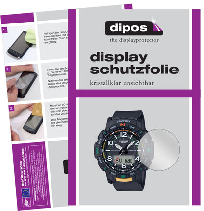 Klare Displayschutzfolie von dipos passend für Casio PRT-B50 Pro Trek, präziser Zuschnitt und blasenfrei montiert