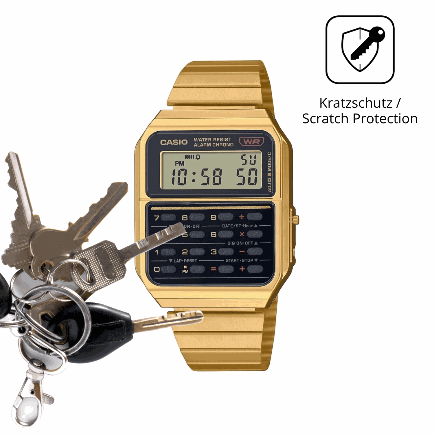 Schutz gegen Kratzer auf dem casiovintage edgy ca-500 Glas durch Schlüssel oder Ähnliches