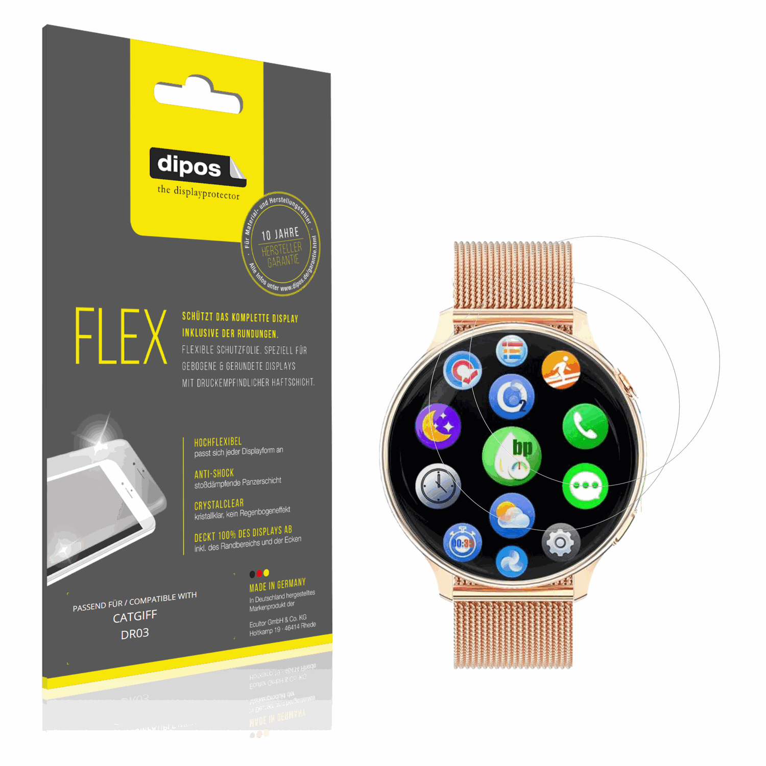 Klare Displayschutzfolie von dipos passend für CATGIFF DR03, 100% Displayabdeckung und blasenfreie Montage