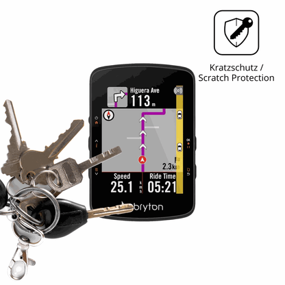 Schutz gegen Kratzer auf dem Bryton Rider 550 Glas durch Schlüssel oder Ähnliches