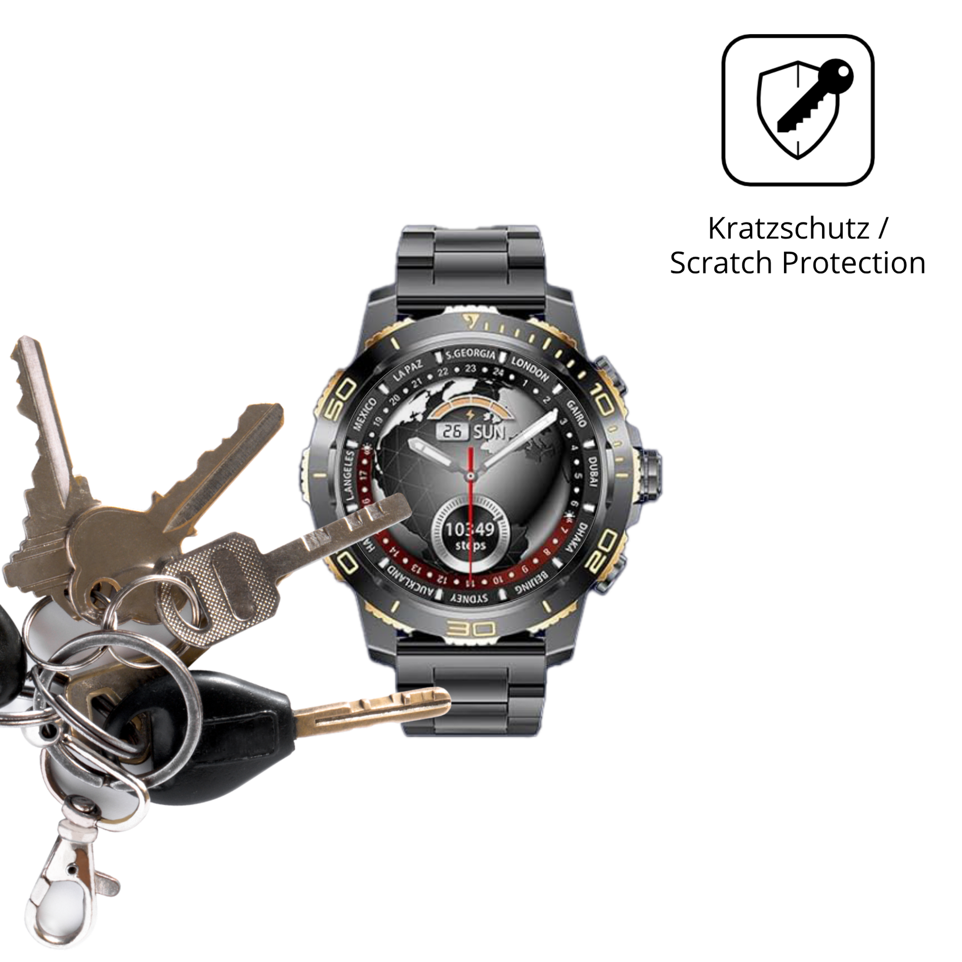 Schutz gegen Kratzer auf dem CHOOSETIME EF21 Glas durch Schlüssel oder Ähnliches