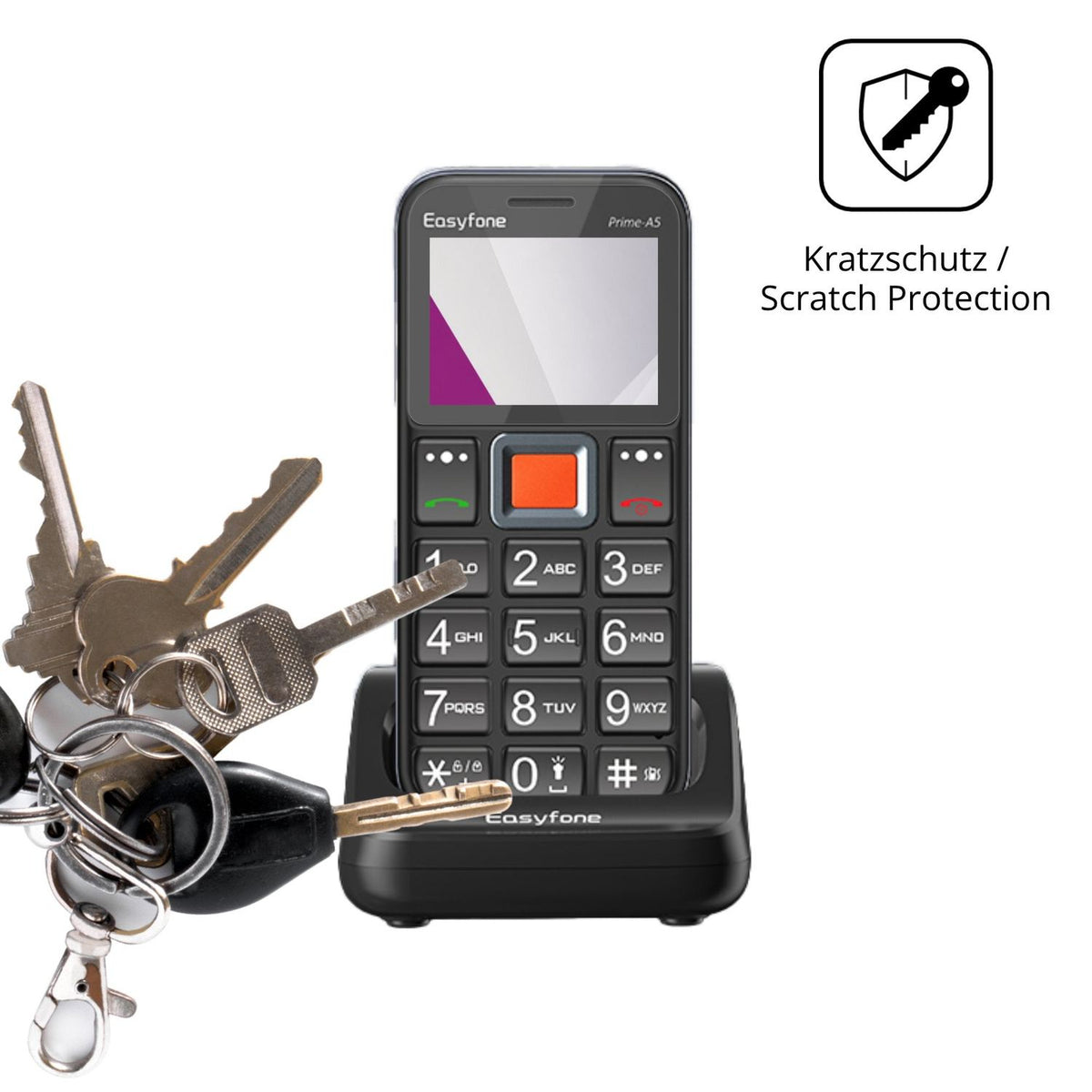 Schutz gegen Kratzer auf dem Easyfone Prime T5 Glas durch Schlüssel oder Ähnliches