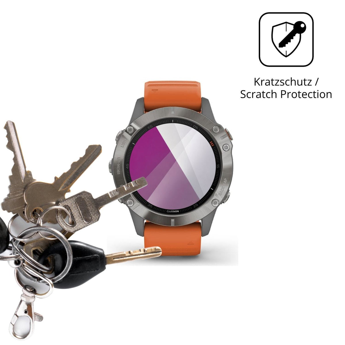 Schutz gegen Kratzer auf dem Garmin Fenix 6 Glas durch Schlüssel oder Ähnliches
