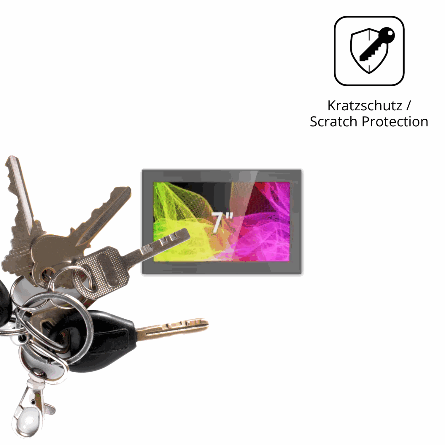 Schutz gegen Kratzer auf dem HMI Ultratronik Glass Touch Front 7 Zoll Glas durch Schlüssel oder Ähnliches