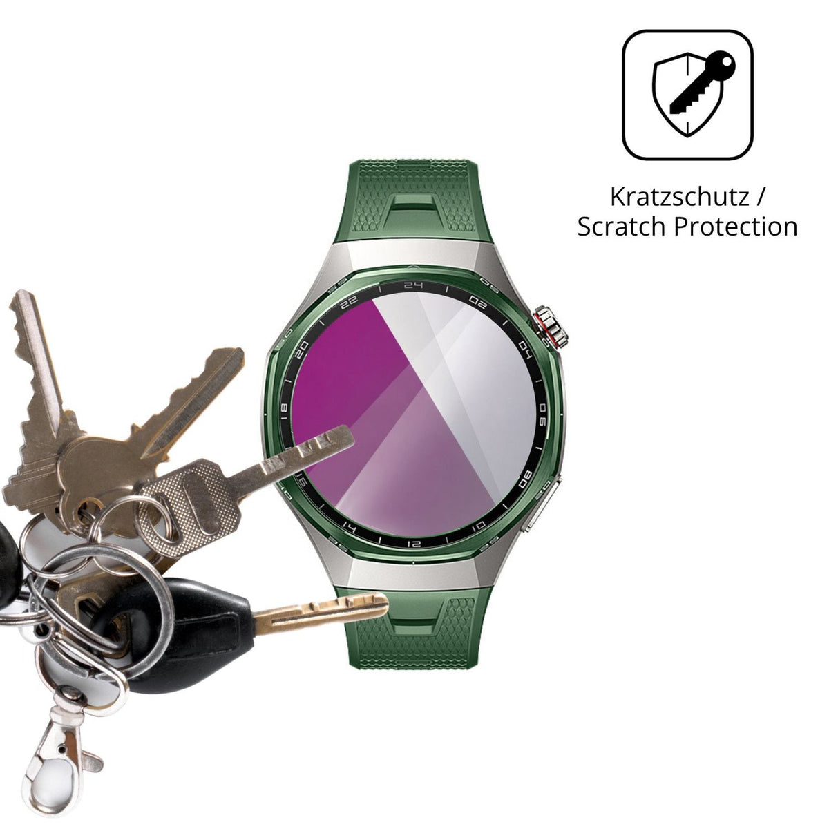 Schutz gegen Kratzer auf dem Huawei Watch GT 7 Pro Glas durch Schlüssel oder Ähnliches
