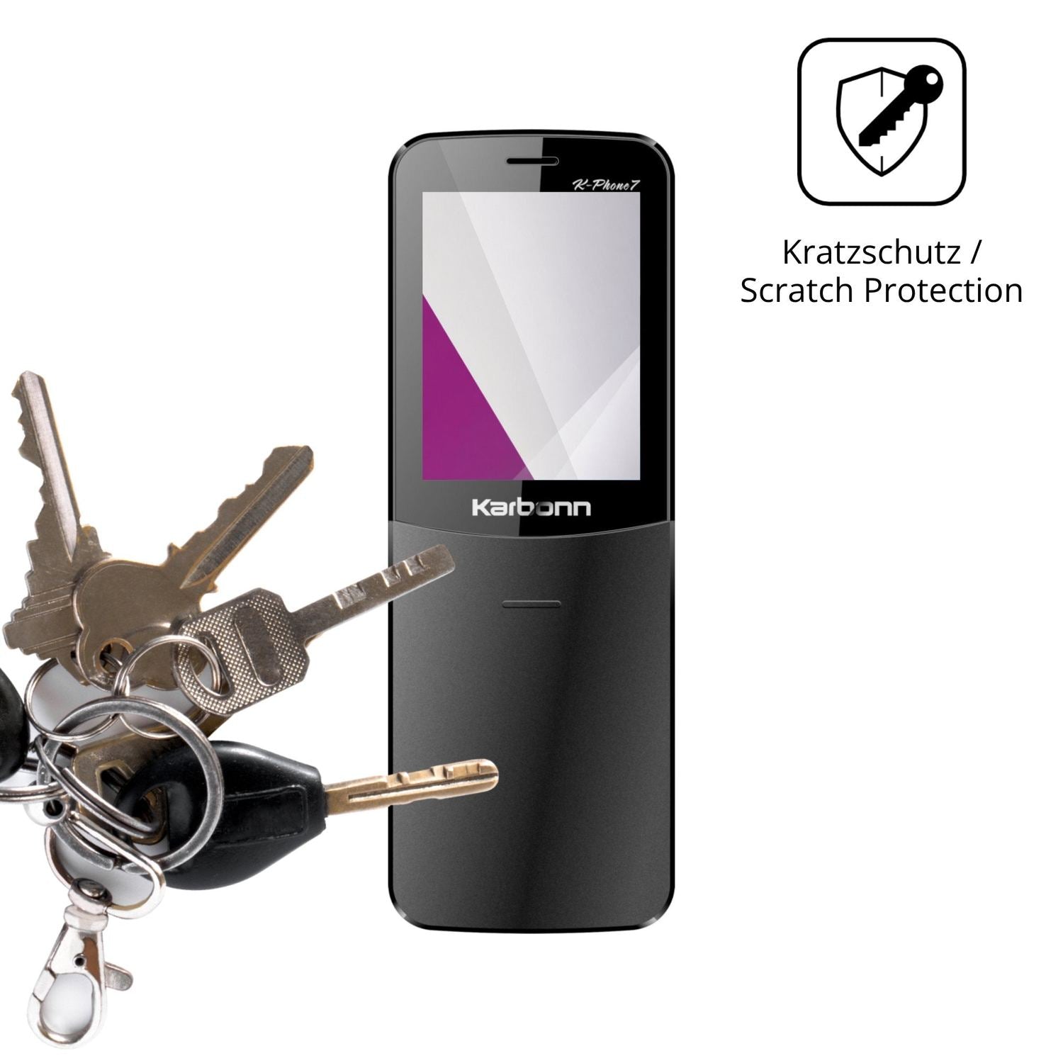 Schutz gegen Kratzer auf dem Karbonn K Phone 7 Glas durch Schlüssel oder Ähnliches