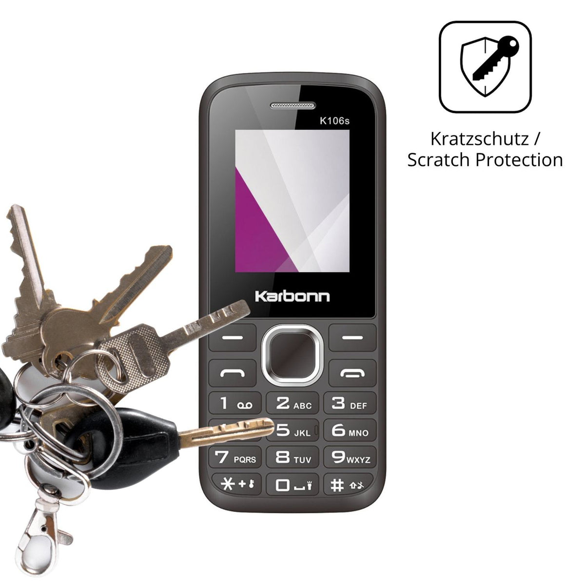 Schutz gegen Kratzer auf dem Karbonn K106s Glas durch Schlüssel oder Ähnliches