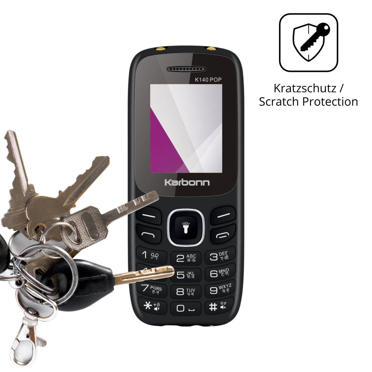 Schutz gegen Kratzer auf dem Karbonn K140 Pop Glas durch Schlüssel oder Ähnliches