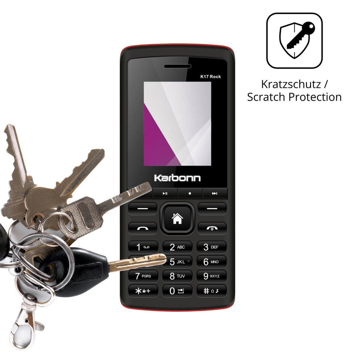 Schutz gegen Kratzer auf dem Karbonn K17 Rock Glas durch Schlüssel oder Ähnliches