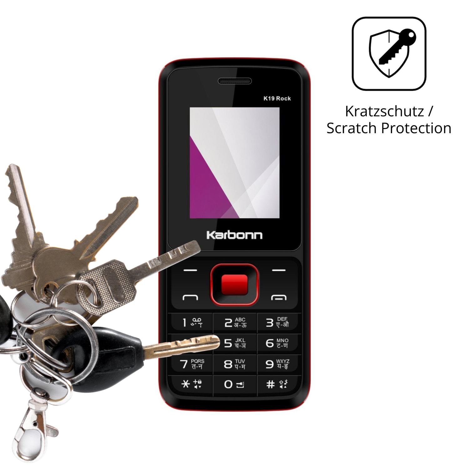 Schutz gegen Kratzer auf dem Karbonn K19 Rock Glas durch Schlüssel oder Ähnliches