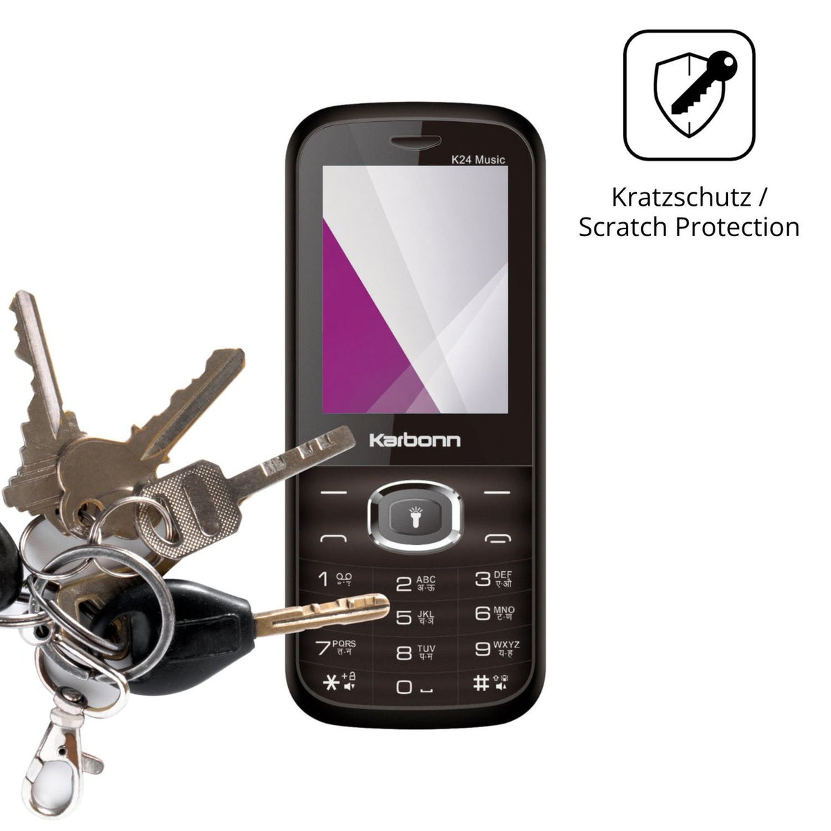 Schutz gegen Kratzer auf dem Karbonn K24 Music Glas durch Schlüssel oder Ähnliches