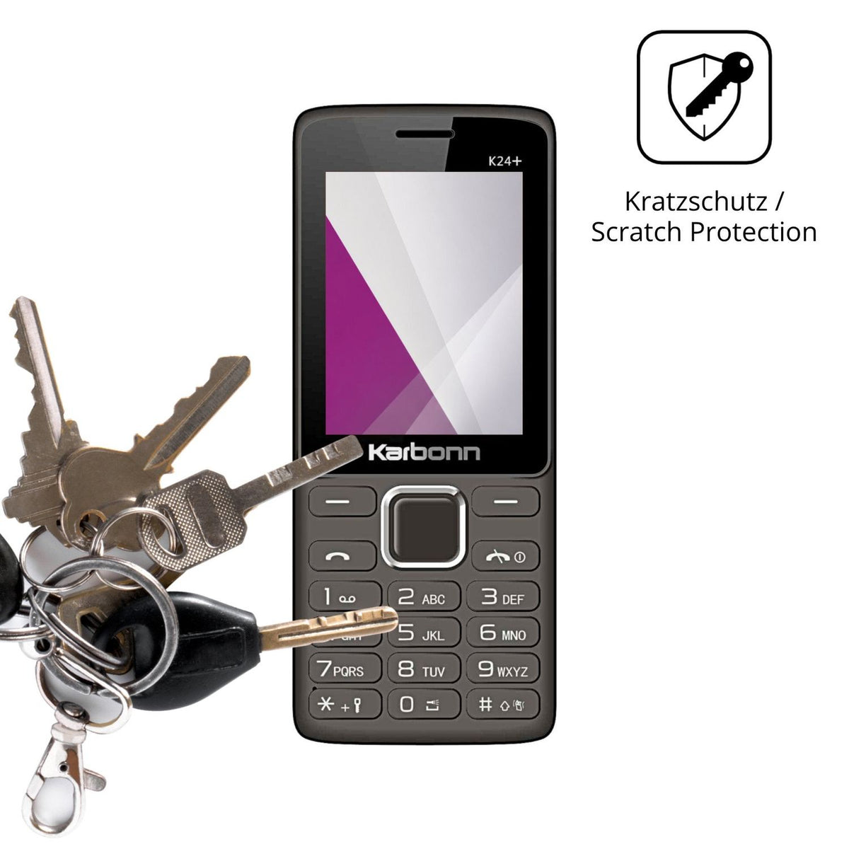 Schutz gegen Kratzer auf dem Karbonn K24 Plus Glas durch Schlüssel oder Ähnliches