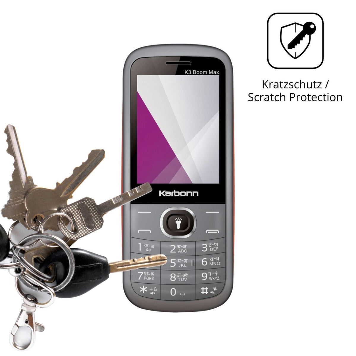 Schutz gegen Kratzer auf dem Karbonn K3 Boom Max Glas durch Schlüssel oder Ähnliches