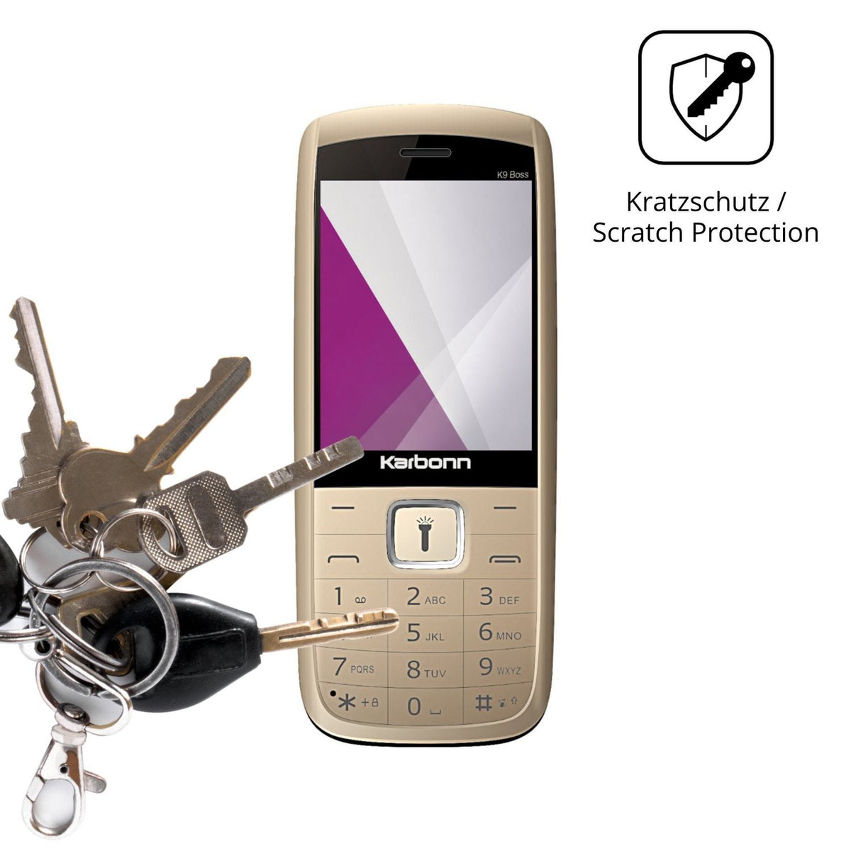 Schutz gegen Kratzer auf dem Karbonn K9 Boss Glas durch Schlüssel oder Ähnliches