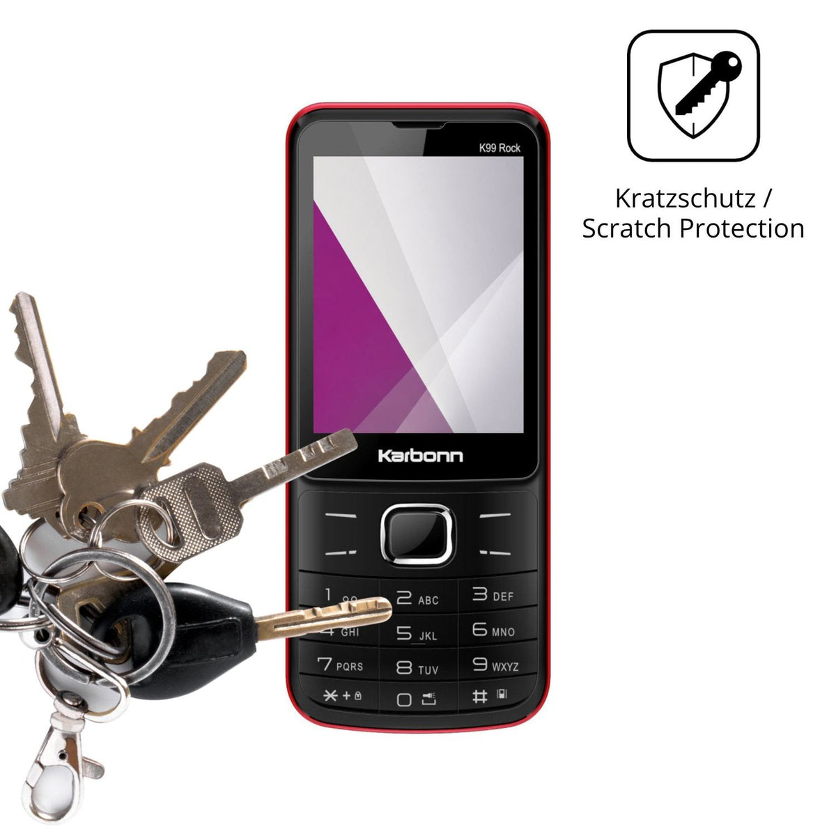 Schutz gegen Kratzer auf dem Karbonn K99 Rock Glas durch Schlüssel oder Ähnliches