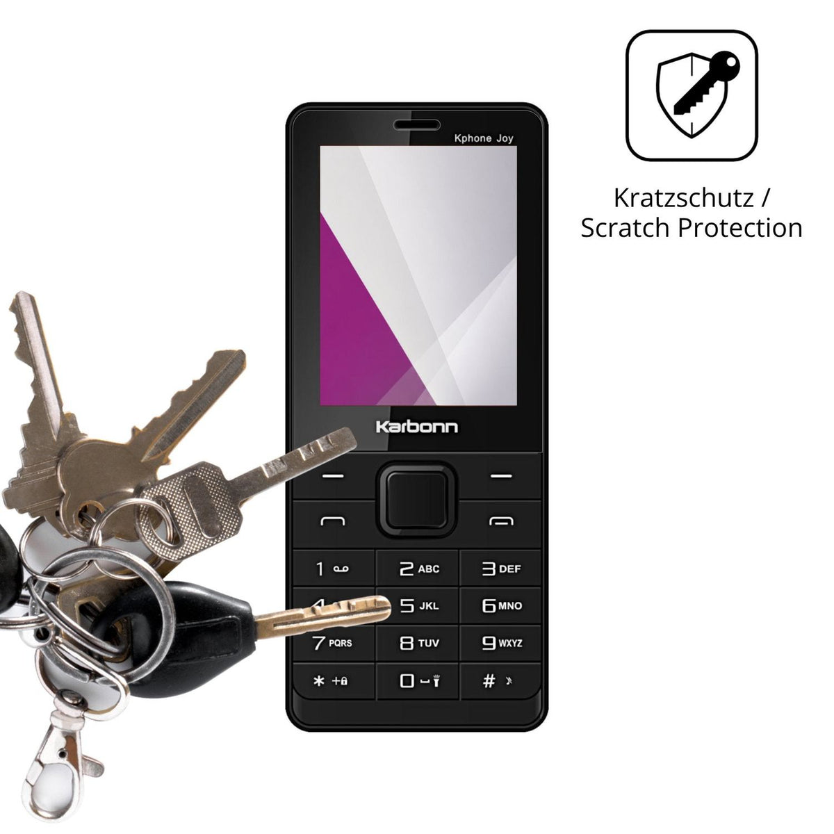 Schutz gegen Kratzer auf dem Karbonn Kphone Joy Glas durch Schlüssel oder Ähnliches