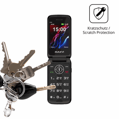 Schutz gegen Kratzer auf dem Maxvi E15 Glas durch Schlüssel oder Ähnliches