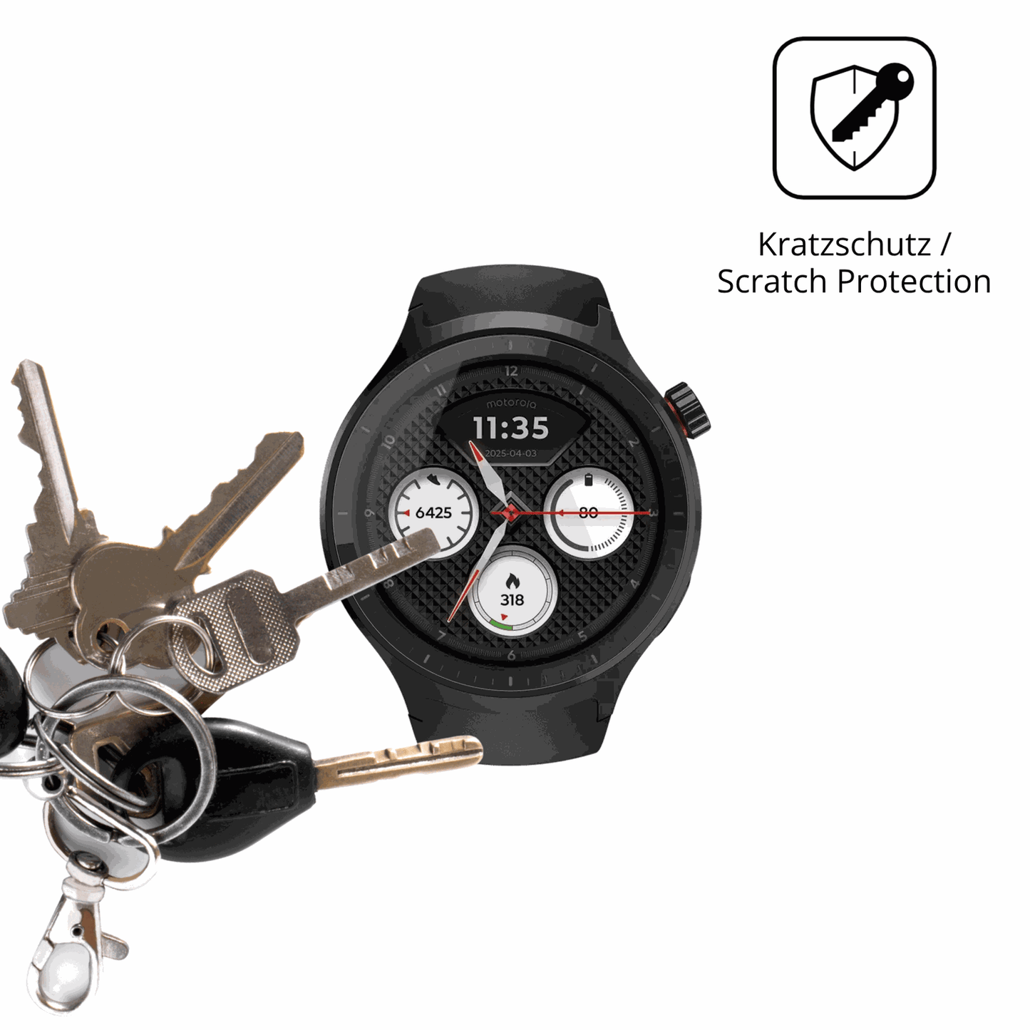 Schutz gegen Kratzer auf dem Motorola Moto Watch 2026 1.43 Zoll Glas durch Schlüssel oder Ähnliches