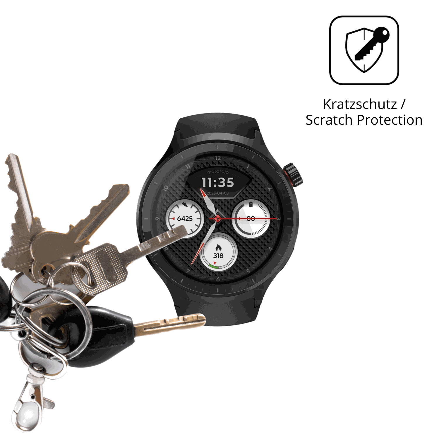 Schutz gegen Kratzer auf dem Motorola Moto Watch 2026 1.43 Zoll Glas durch Schlüssel oder Ähnliches