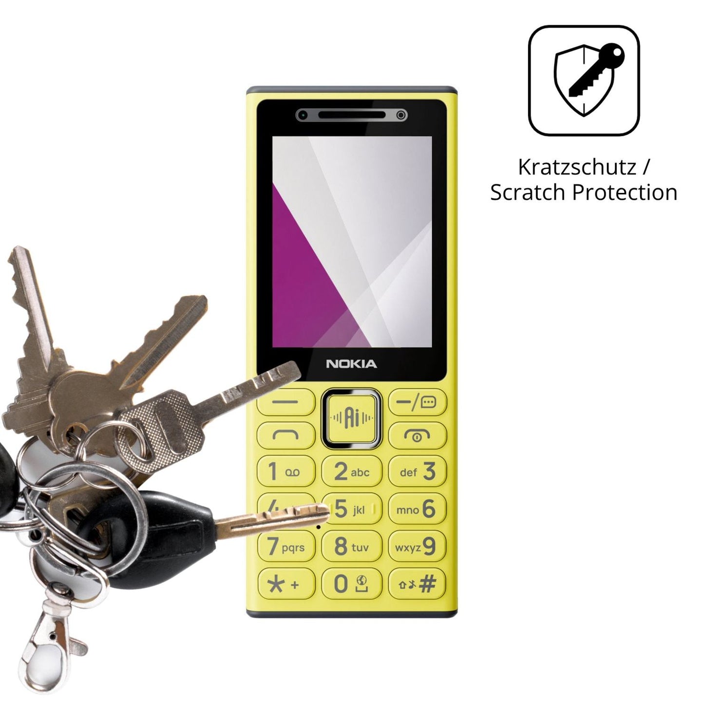 Schutz gegen Kratzer auf dem Nokia 200 4G Glas durch Schlüssel oder Ähnliches