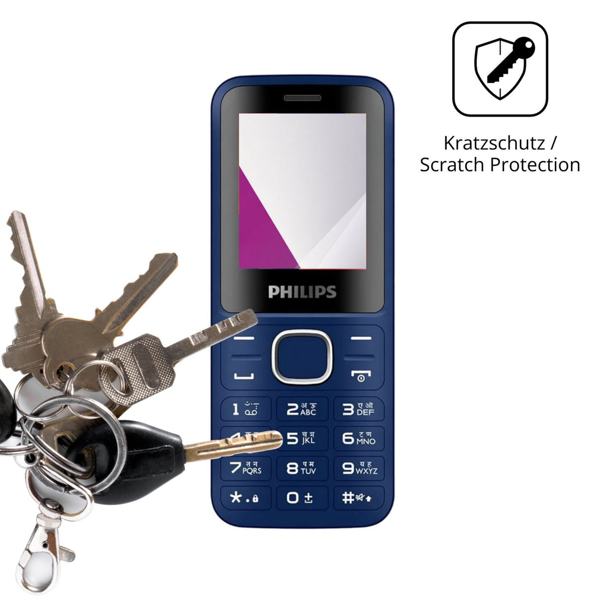 Schutz gegen Kratzer auf dem Philips E2104 Glas durch Schlüssel oder Ähnliches
