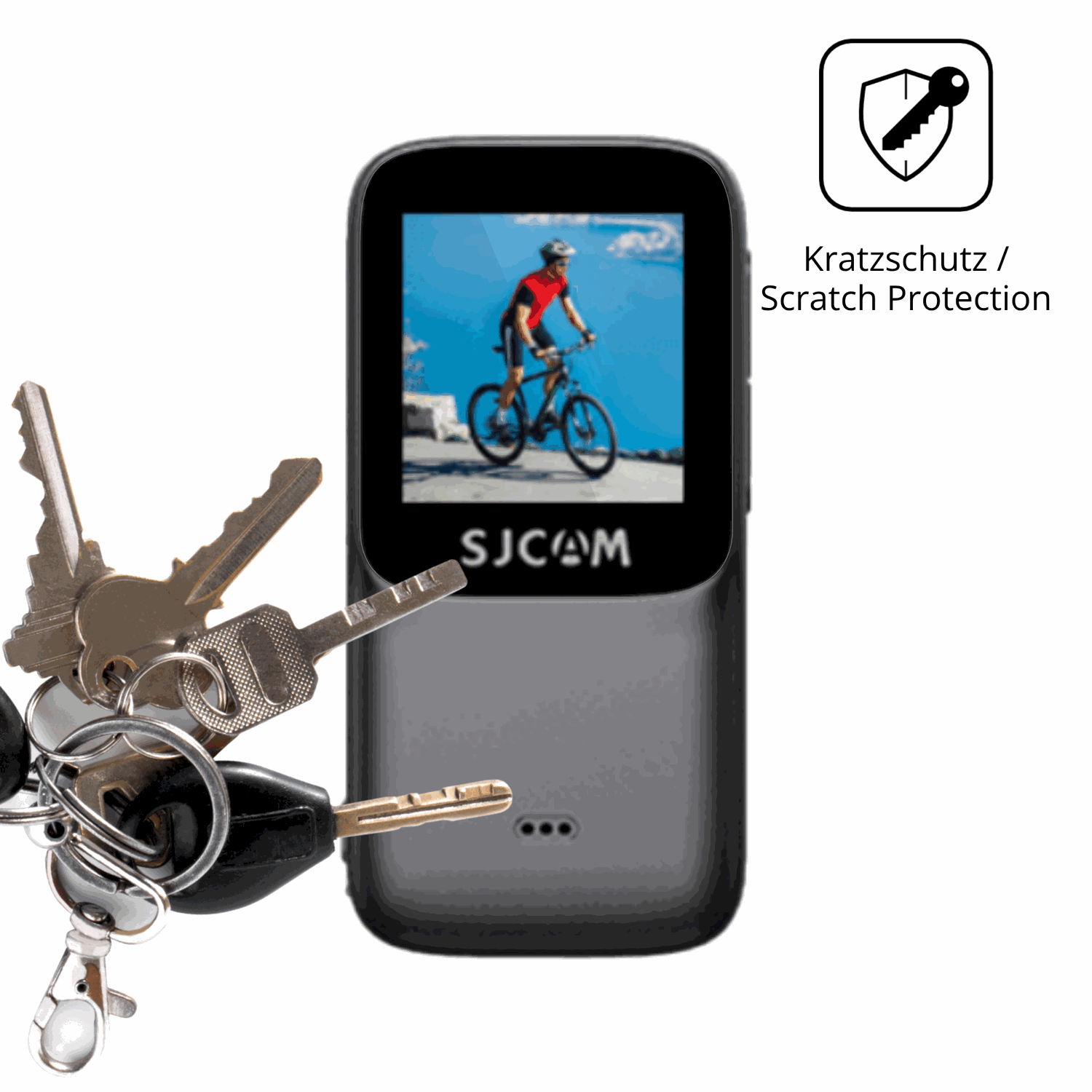 Schutz gegen Kratzer auf dem SJCAM C200 Pro Glas durch Schlüssel oder Ähnliches